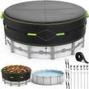 12Ft Round Pool Cover for Above Ground Pools, Safety Solar Pool Covers with Reflective Strips, Rope and Luminous Nails, Upgraded Thicker Oxford, PU Tarp Snug, UV Protected, Windproof, Tear Resistant