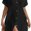 Bsubseach Swimsuit Coverup for Women Cotton Bathing Suit Cover Up Button Down Beach Dress (Small, Black)