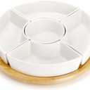 Lyellfe Divided Serving Dish Lazy Susan, 360 Rotatable Porcelain Appetizer Snack Tray Platter for Fruit, Veggies, Candy, Relish Tray for Christmas Thanksgiving Party, 5 Removable Compartment, White