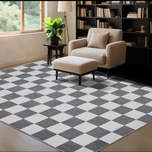 Checkered Rug 5x7 Washable Soft Rug Low-Pile Boho Rugs for Living Room with Non-Slip Backing for Bedrooms, Classroom, Dining Room, Office, Kids Playroom
