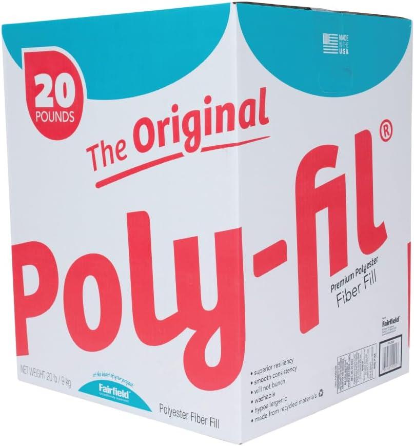 Fairfield The Original Poly-Fil, Premium Polyester Fiber Fill, Soft Pillow Stuffing, Stuffing for Stuffed Animals, Toys, Cloud Decorations, and More, Machine-Washable Poly-Fil Fiber Fill, 20 lbs. Box (White)