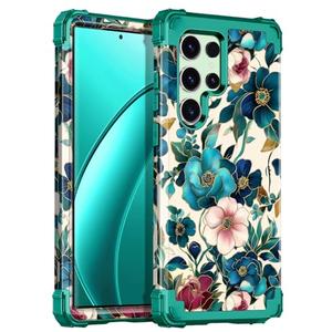 Hekodonk for Galaxy S22 Ultra Case,Three Layer Heavy Duty Shockproof Protection Hard Plastic+Soft Silicone Full Body Drop Protective Case for Samsung Galaxy S22 Ultra,All Green
