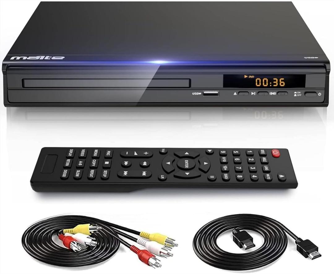 DVD Player, HDMI AV Output, All Region Free CD DVD Players for TV, DVD Players with NTSC/PAL System, Supports Mic's & USB Input, Package Includes HDMI/RCA Cables and Remote Control