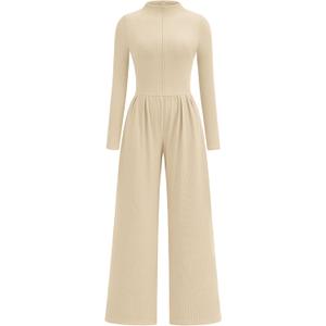 PRETTYGARDEN Long Sleeve Jumpsuit for Women 2026 Fall Date Night Rompers Dressy Casual One Piece Mock Neck Jumpsuits Pockets (L)