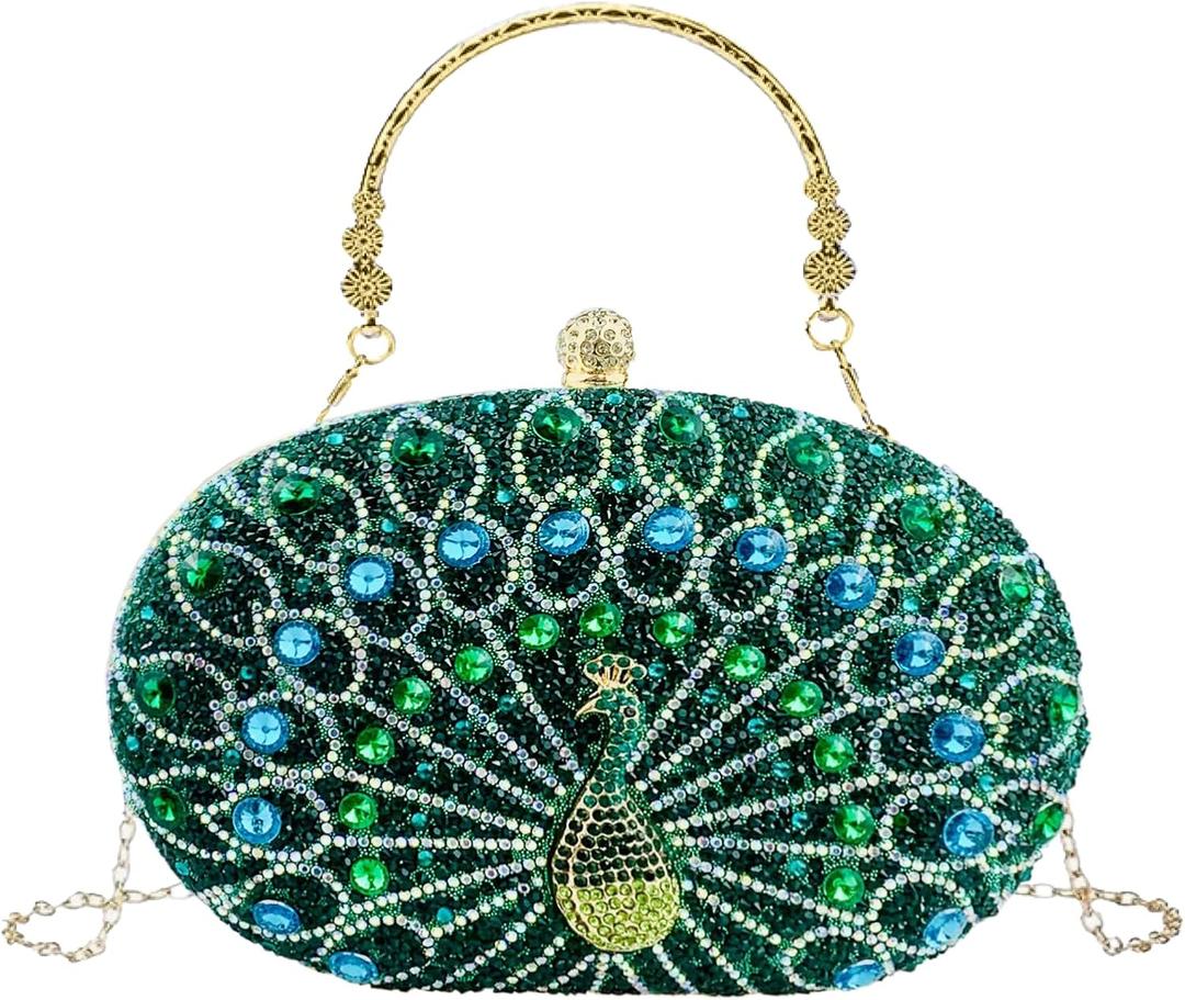 Clutch Purses for Women Evening Bag Lady Rhinestone Evening Clutch Fashion Sparkly Crystal Diamond Handbags for Wedding Party (Green Peacock)
