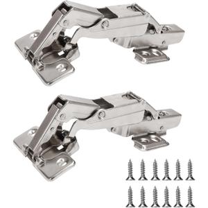 BADALU 165 Degree Kitchen Cabinet Hinges (1 Pair, 2 PCS) Concealed Hydraulic Adjustable Mounting, Soft Closing Nickel-Plated Steel Buffer Dampers for Frameless Cabinet Doors(Fixed Full Overlay)