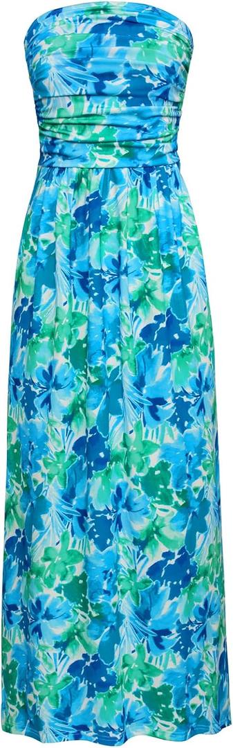 GRACE KARIN Women Strapless Dress Casual Loose Ruched Long Maxi Dress with Pockets, Large