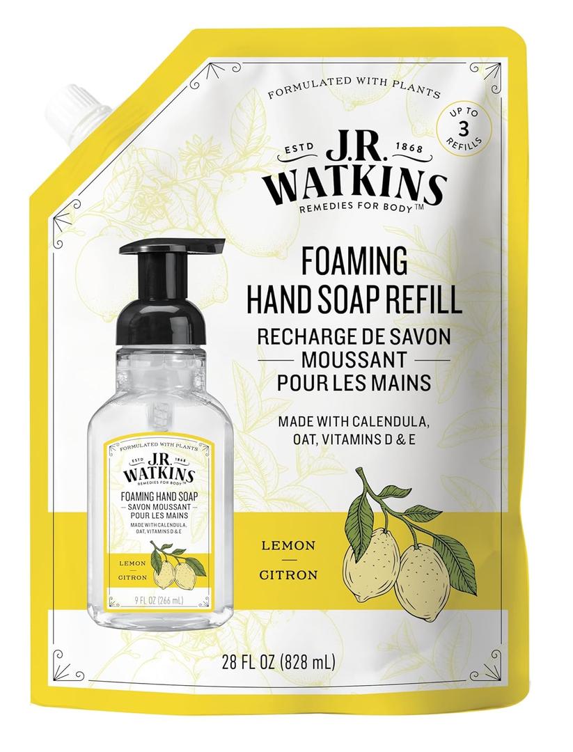 J.R. Watkins Liquid Foaming Hand Soap Lemon Refill, (28 Fl Oz (Pack of 2)