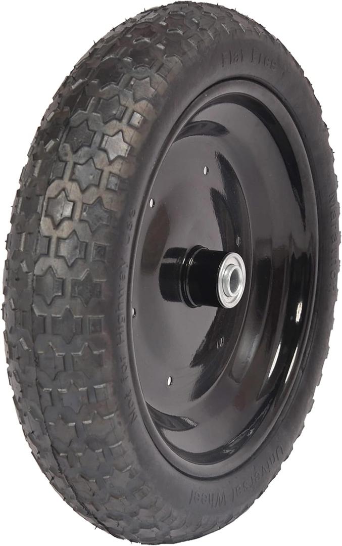 Universal Fit 00265 Flat-Free 14.5" Tire and Wheel Assembly, Centered Hub, Ball Bearings, Adapter Kit Included, Replacement for Wheelbarrows and Carts, Easy Install Assembly Universal Fit 00265 Flat-Free 14.5" Tire and Wheel Assembly, Centered Hub, Ball Bearings, Adapter Kit Included, Replacement for Wheelbarrows and Carts, Easy Install Assembly