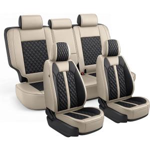 IKABEVEM Custom for Honda CR-V Car Seat Covers Full Set 2023 2024 2025 2026 2027 LX;EX;EX-L;Sport;Touring;Special Edition & Hybrid Model Luxury Faux Leather Seat Protector(Black&Beige)