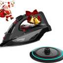 Cordless Iron for Clothes, 1500W Steam Iron Rapid Heating, Ceramic Soleplate, Auto Shut Off, Self-Clean, Anti-Calc, 3 Temperature Settings, 11.84oz Water Tank Ironing Clothes for Home, Black