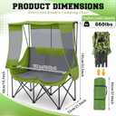 Teenyyou Double Camping Chair with Canopy Shade 660lbs Heavy Duty Beach Chair, Portable Folding 2 Person Camping Loveseat with Cup Holder and Storage Bag for Lawn Beach Outdoor Sport(Geen and Grey)