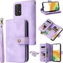 Compatible with Samsung Galaxy A33 5G Wallet Case with Crossbody Strap Multi-Function Flip Cases Credit Card Holder Kickstand Cell Folio Phone Cover for A 33 33A Girls Purple