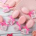 Meanplan 12 Sets Breast Cancer Awareness Gift for Women Pink Ribbon Mini Hair Brush with Card Motivational Breast Cancer Awareness Accessories Item for Survivor Charity Event Support Party Supplies