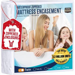 Utopia Bedding Twin Mattress Protector Zippered, 100% Waterproof Bed Bug and Dust Mite Proof Mattress Encasement, Absorbent 6 Sided Mattress Cover