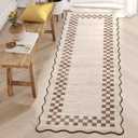 GarveeHome Hallway Runner Rug 2x6 Non Slip Scalloped Washable Rug for Kitchen Entry Stain Resistant Modern Border Throw Floor Carpet Long Runner Mat for Bathroom Living Room Bedside, Beige