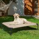 Veehoo Outdoor Elevated Dog Cot Bed, Cooling Raised Pet Bed for Large Dogs, Washable Breathable Mesh Hammock Bed with No-Slip Feet, Indestructible Ground Off Training Platform Cot-42"x30" Beige Coffee