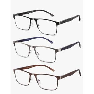 CRGATV 3-Pack Reading Glasses for Men Blue Light Filtering Full Frame Metal Readers Anti Uv/Eye Strain/Glare,+2.25