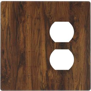 Rustic Farmhouse Brown Wood Texture Light Switch Cover Decorative 2 Gang Wall Plate 1 Blank 1 Duplex Outlet Covers Switch Plate for Home Kitchen Bedroom Bathroom Decor Standard Size 4.5 X 4.5 Inch (Blank/Outlet)