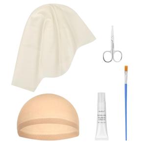 5PCS Professional Bald Cap Kit for Men Women Halloween Costume Makeup SFX Makeup Accessories with Prosthetic Adhesive Nude Wig Cap Safety Scissors Painting Brush Perfect for Cosplay Dress-Up & Theatre