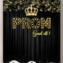 Prom Backdrop 71x82.7 Inch Black and Gold Prom Send Off Banner with 32.8ft Ribbon, Elegant Prom Party Decorations, Photo Booth Backdrop for High School Prom, Graduation, and Senior Send-Off
