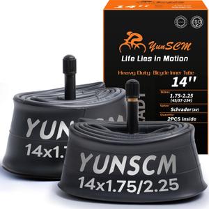 YUNSCM 2-PCS 14" Heavy Duty Bike Tubes 14x1.75/2.25 Schrader Valve 45/57-254 Inner Tubes Compatible with 14x1.75 14x1.95 14x2.0 14x2.125 14x2.25 E-Bike Bicycle Tire Tubes