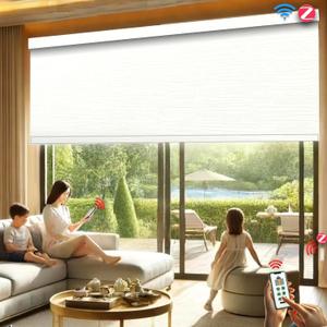 HILADUO Motorized Roller Blinds with Remote Control, Customized Size Width 20-105 Inches, Blackout Window Roller Shades b Blinds, Made in USA