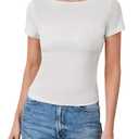 Dwnval Womens Cute Boat Neck Long Sleeve Crop Tops Soft Ribbed Knited Cropped Tees (White, M)