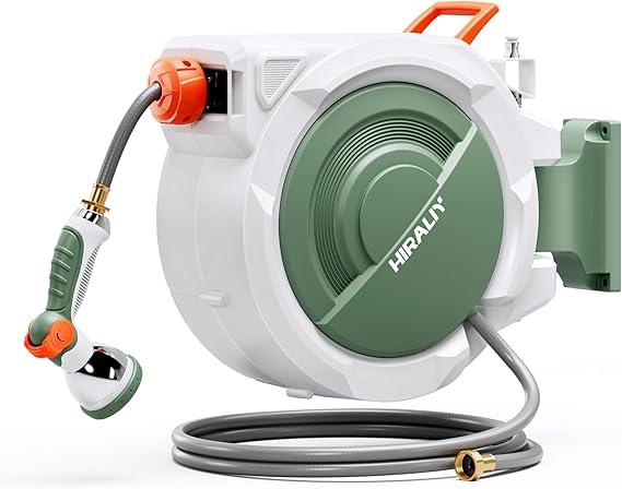 HIRALIY Retractable Garden Hose Reel 1/2'' x 100 ft + 6 ft, Super Heavy Duty, Any Length Lock, Automatic Rewind, Wall Mounted and 180° Swivel Bracket