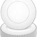 Decorline Beaded Collection Clear & Silver Plastic Plates - 10.5" (Pack of 10), Elegant Design Tableware, Perfect for Chic Special Occasions & Gatherings