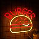 JFLLamp BURGER Neon Signs for Wall Decor Neon Lights for Bedroom Led Business Signs Suitable for Hamburger Restaurant Office Man Cave Beer Bar Pub 5V Power Adapter, 14.1 * 10 Inch(Red+ Warm White)