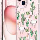 bicol Compatible with iPhone 15 Plus Case, Crystal Acrylic Clear with Fashionable Pattern Designs for Girls Women, Slim Fit Shockproof Protective Phone Cover 6.7 inch,Alpaca