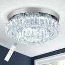 11.8" LED Chandelier 2-Layer Crystal Ceiling Light Fixture with Remote Control Flush Mount Chandelier Light for Hallway Bedroom Living Room Kitchen Foyer(dimmable)