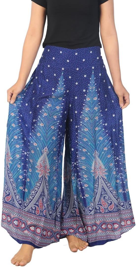 Lannaclothesdesign Palazzo Pants for Women Wide Leg Boho Harem Yoga Pants S M L XL Sizes (Blue, M)