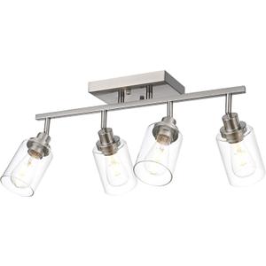 4 Light Track Lighting Fixtures Ceiling Kitchen Track Lighting Kit Brushed Nickel Bathroom Tracking Vanity Lights with Clear Glass Shade, Rotatable Spotlight for Accent Task Wall Art Hallway