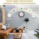 Pytha Sight Illuminated Large Metal Outdoor Clocks Waterproof 15 Inches with AI Auto Light Smart Sensor,Large Indoor Outdoor Wall Clocks with Thermometer & Hygrometer for Patio, Pool, Garden,Porch