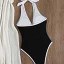 Floerns Women's One Piece Swimsuit Textured Halter Neck Tummy Control Bathing Suit (Black, S)