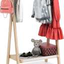 Dress up Rack, Child Garment Rack, Kids Clothing Rack with Storage Shelf (Natural Beech, 29.5" L x 14.5" W x 40" H)