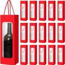 Tioncy 24 Pcs Valentines Day Single Wine Bottle Gift Bag Bulk Wedding Champagne Boxes with Clear Window Handles Reusable Holiday New Year Party Favor(Red)