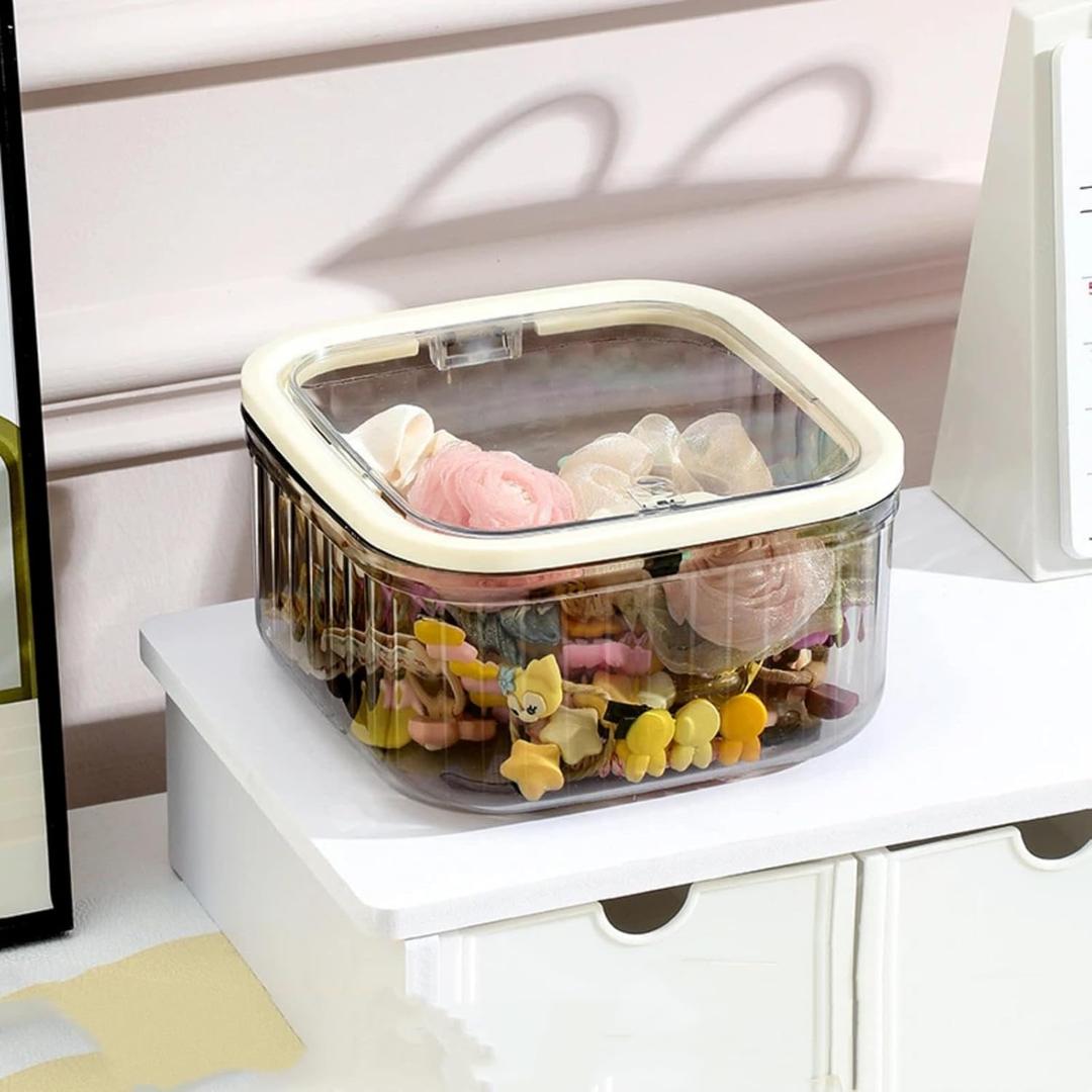 GQIUJIJAL Storage box desktop (Small - Transparent Gray)