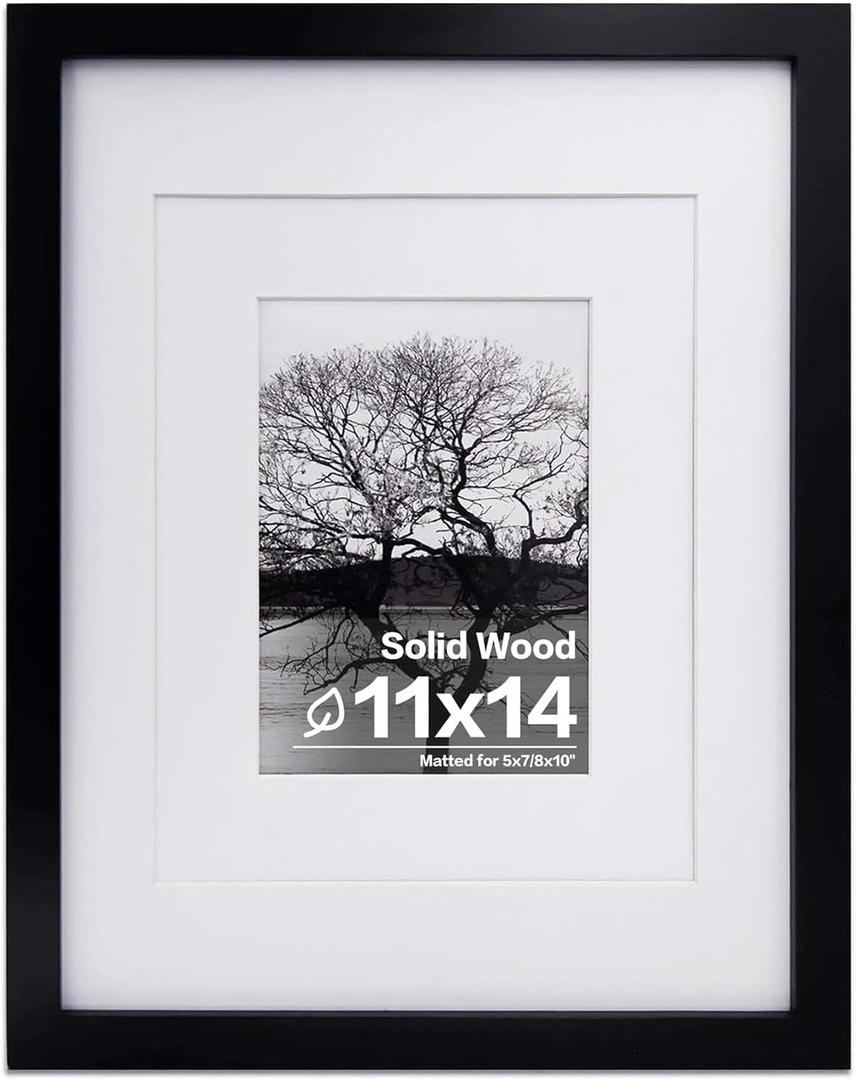 3 x Egofine 11x14 Picture Frame Black - Photo Frame Made of Solid Wood Covered by Plexiglass for Table Top Display Pictures 5x7/8x10 with Mat or 11x14 Without Mat with Wall Mounting Hardware