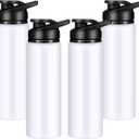 CHENGU 4 Pcs Aluminum Water Bottle 25oz Aluminum Reusable Bottles Lightweight Snap Lid Sports Water Multipack Easy Carry Leak Proof Travel for Gym Camping Hiking Outdoor Fishing (White)