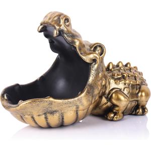 Alligator Statue Key Bowl, Fun Animal Statue Candy Dish for Entryway Decorative Bowl, Office Candy Dish, Big Mouth Sculpture Home Living Room Trinket Container Storage Box (Gold)