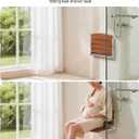 Folding Shower Seat Bench Wall Mounted Teak Foldable Shower Seat Chair for Inside Shower Fold Down for Small Spaces, Teak Wood 400lbs Max Load for Inside Shower 17.5"