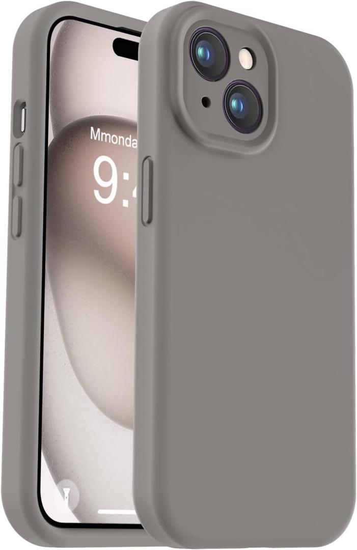 Vooii Compatible with iPhone 15 Case, Upgrade Defender Liquid Silicone, [Enhanced Camera Protection] [Soft Anti-Scratch Microfiber Lining] Shockproof Phone Case for iPhone 15 - Natural Titanium