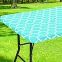 Smiry Rectangle Picnic Table Cover, Waterproof Elastic Fitted Camping Tablecloths for 6 Foot Tables, Wipeable Flannel Backed Vinyl Tablecloth Protector for Indoor, Outdoor (Teal, 42x72 Inches)