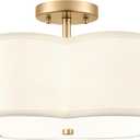 18" Gold Semi Flush Mount Ceiling Light with White Fabric Shade, 18", Single Shade