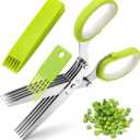 Herb Scissors, X-Chef Multipurpose 5 Blade Kitchen Herb Shears Herb Cutter with Safety Cover and Cleaning Comb for Chopping Basil Chive Parsley (Green)