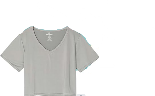 Real Essentials 1 Pack: Women's Dry-Fit Short Sleeve V-Neck Crop Top Boxy Athletic Tee Gray XL