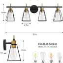 Industrial Bathroom Vanity Lights: 4 Light Black and Gold Vintage Metal Cage Wall Sconce - Rustic Farmhouse Wall Light Fixture Over Mirror Cabinet for Bedroom Living Room